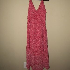 Red ruffle midi dress